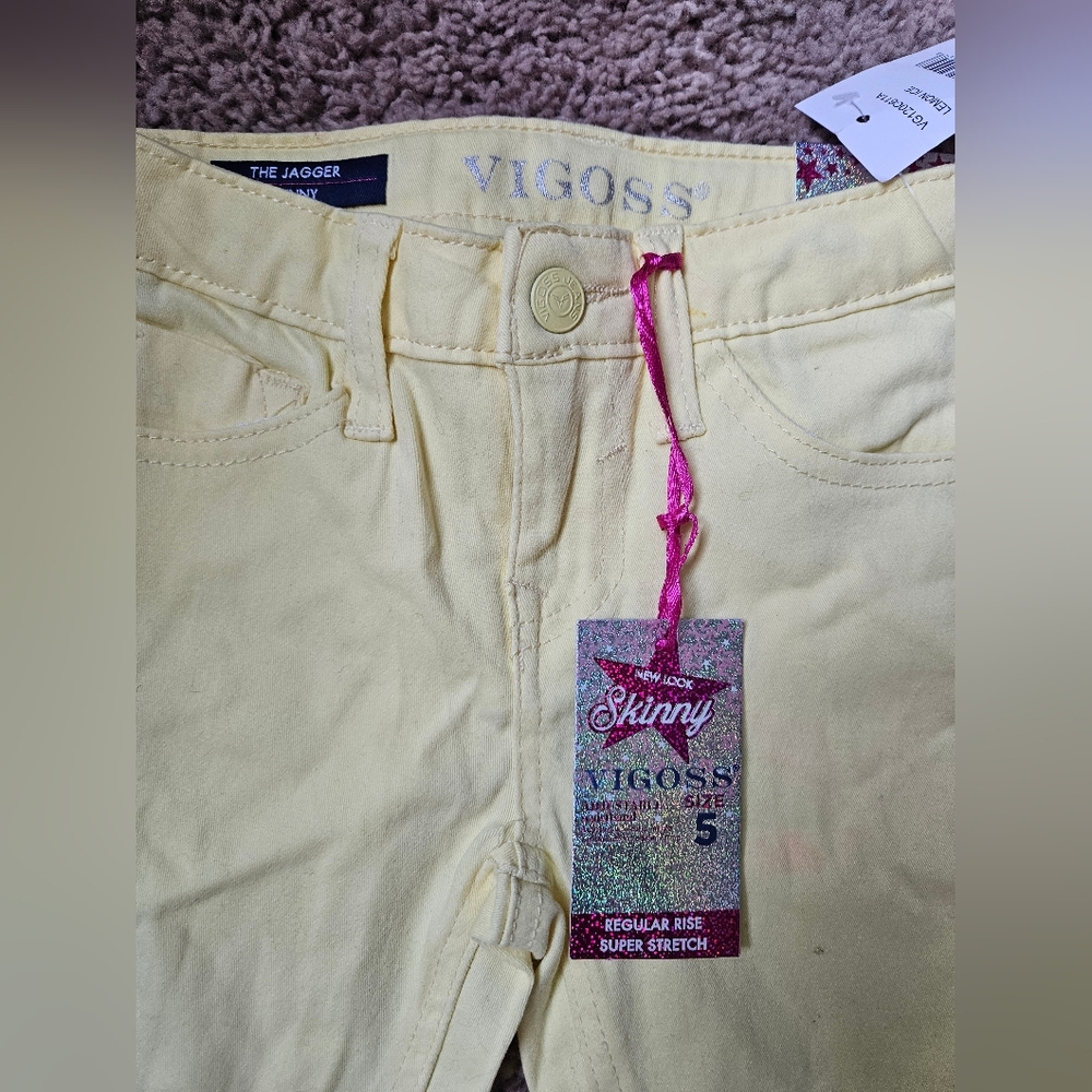 Girls Vigoss Lemon Yellow Skinny Jeans 5t Girl 5 Pants - Picture 2 of 5